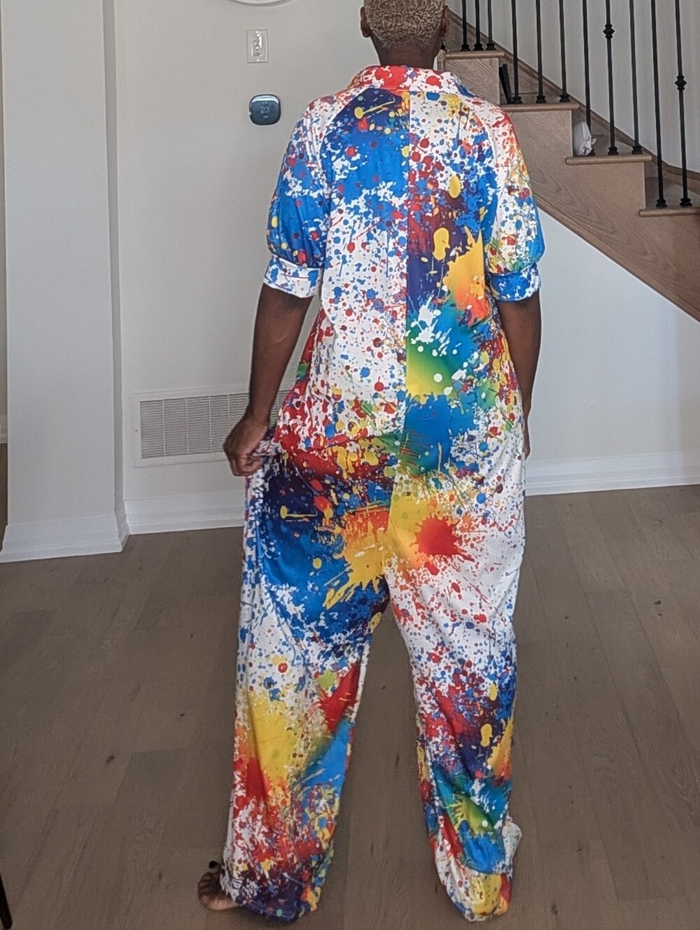 Color Splash Button-Front Wide-Leg Jumpsuit - Multicolor - Picture 3 of 6